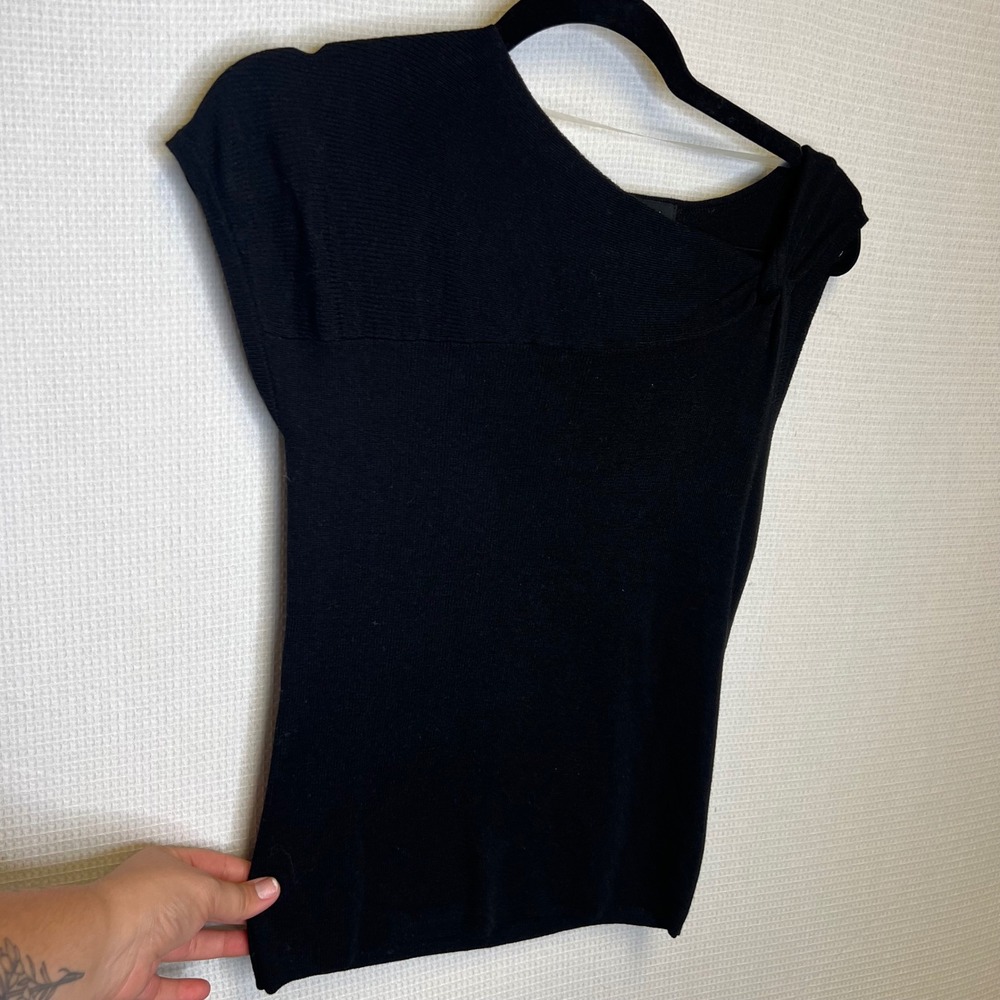 Sanctuary Womens Black Asymmetrical One Shoulder Ribbed Knit Top CW1697RN8 Small